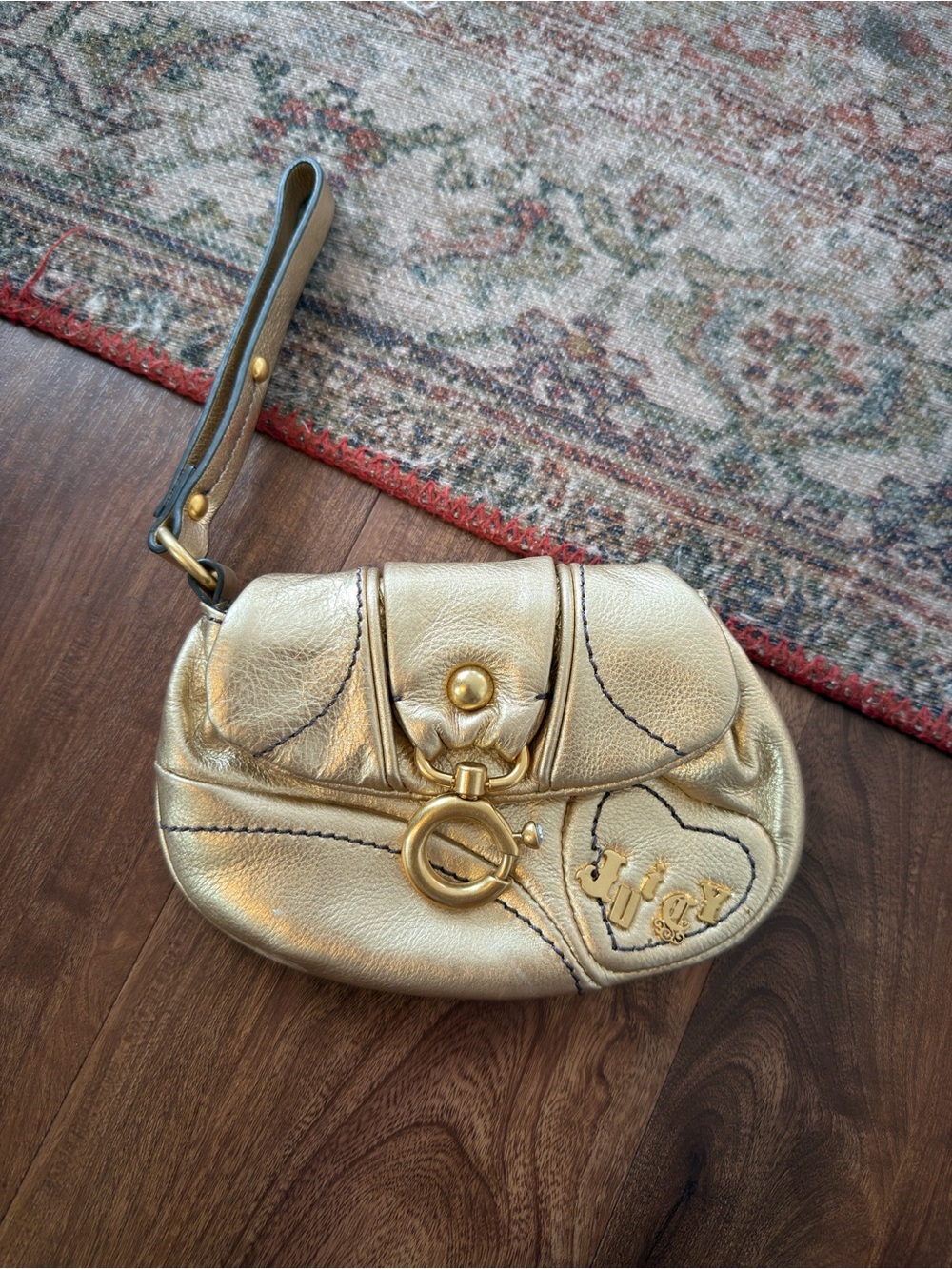 VTG Juicy Couture Metallic Gold Wristlet Key & Card Holder